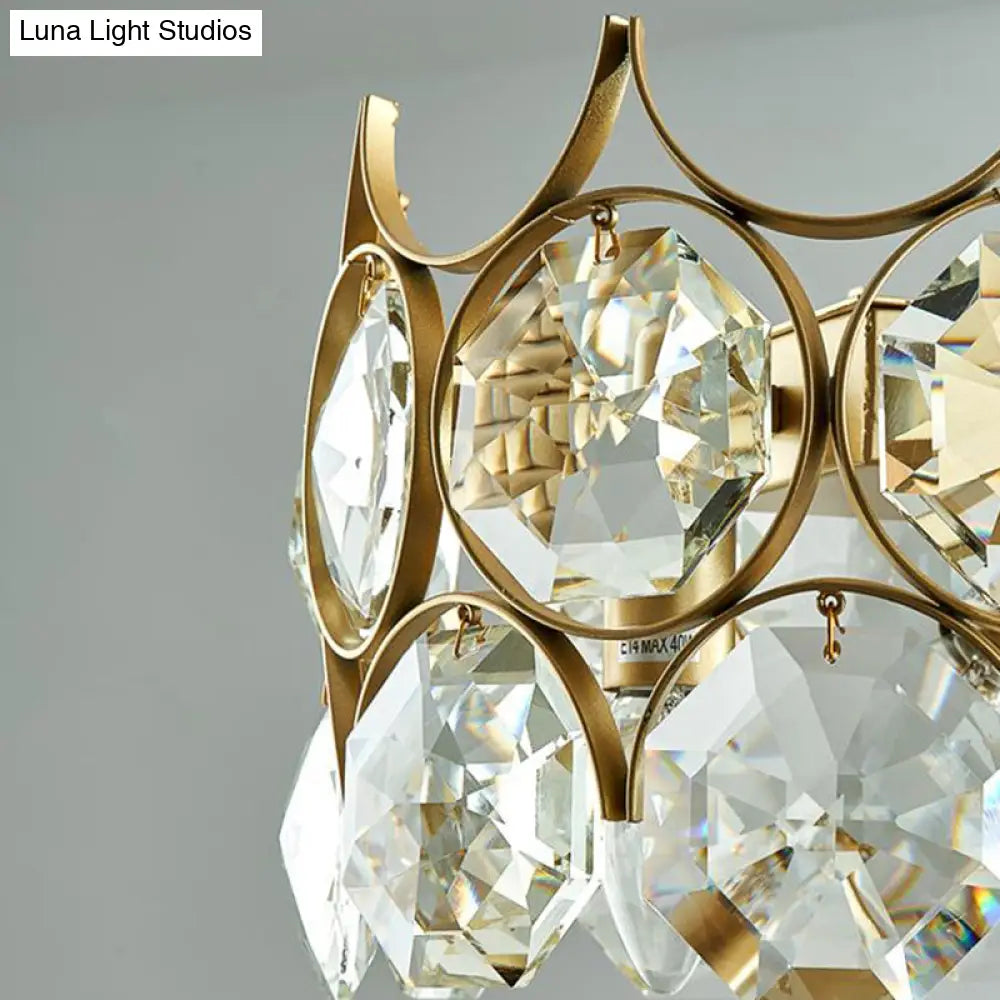 Modern Black/Gold Pendant Lighting Fixture With Crystal Prism Shade - 8-Bulb Dining Room Island