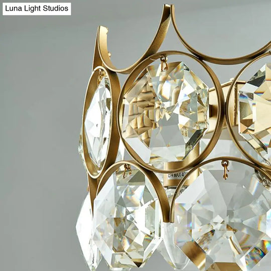 Modern Black/Gold Pendant Lighting Fixture With Crystal Prism Shade - 8-Bulb Dining Room Island