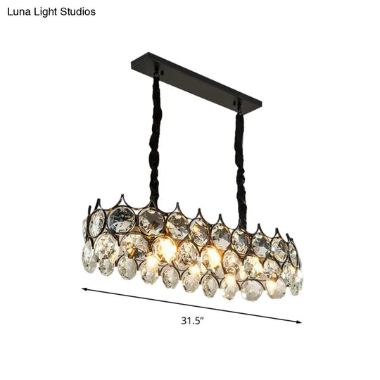 Modern Black/Gold Pendant Lighting Fixture With Crystal Prism Shade - 8-Bulb Dining Room Island