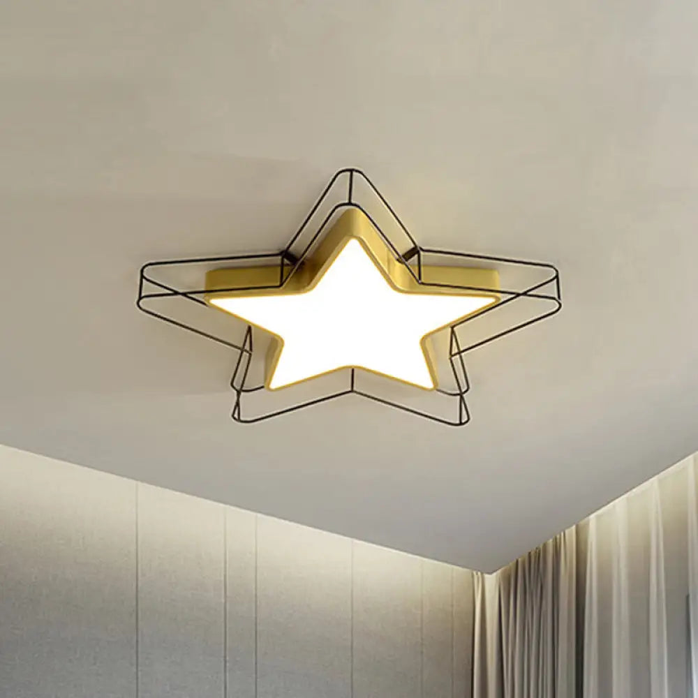 Modern Black/Gold Pentagram Flush Mount Led Ceiling Lamp For Bedrooms With Acrylic Cage Fixture