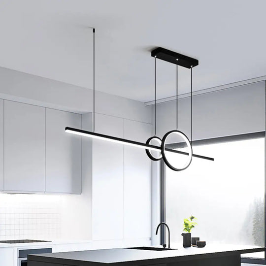 Modern Black/Gold Ring And Bar Metallic Led Island Pendant Lamp For Minimalist Kitchen Lighting