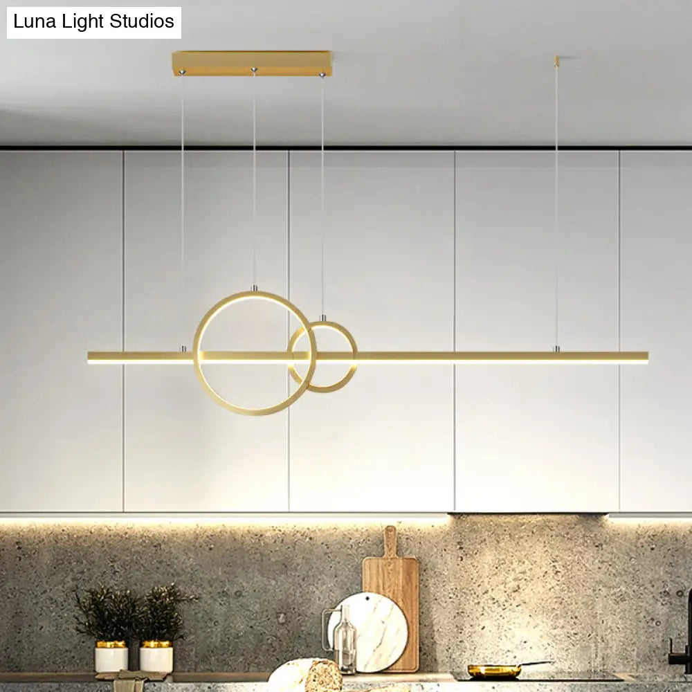 Modern Black/Gold Ring And Bar Metallic Led Island Pendant Lamp For Minimalist Kitchen Lighting