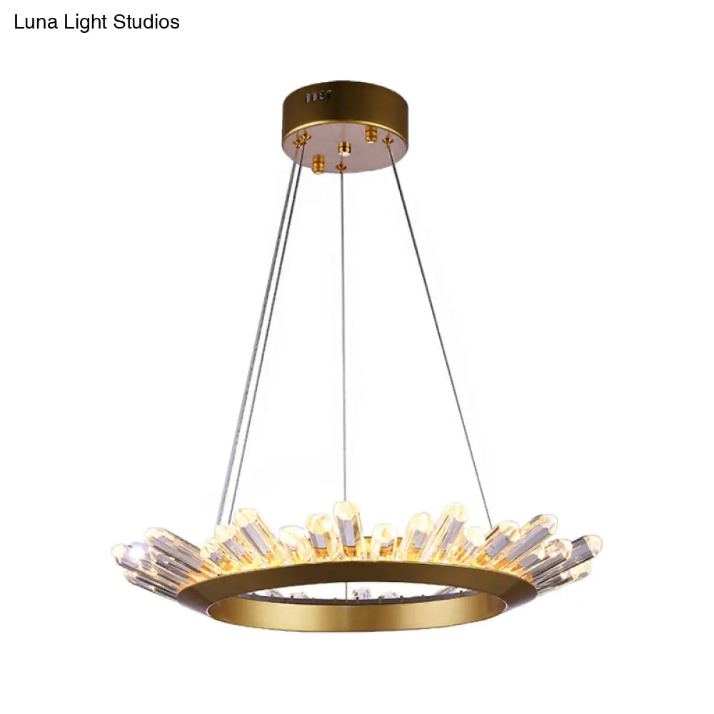 Modern Black/Gold Ring Pendant Chandelier With Crystal Accents - Led Light In White/Warm Living Room