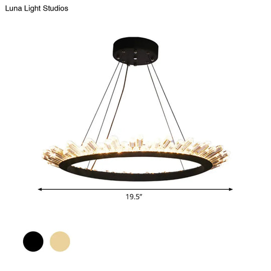 Modern Black/Gold Ring Pendant Chandelier With Crystal Accents - Led Light In White/Warm Living Room