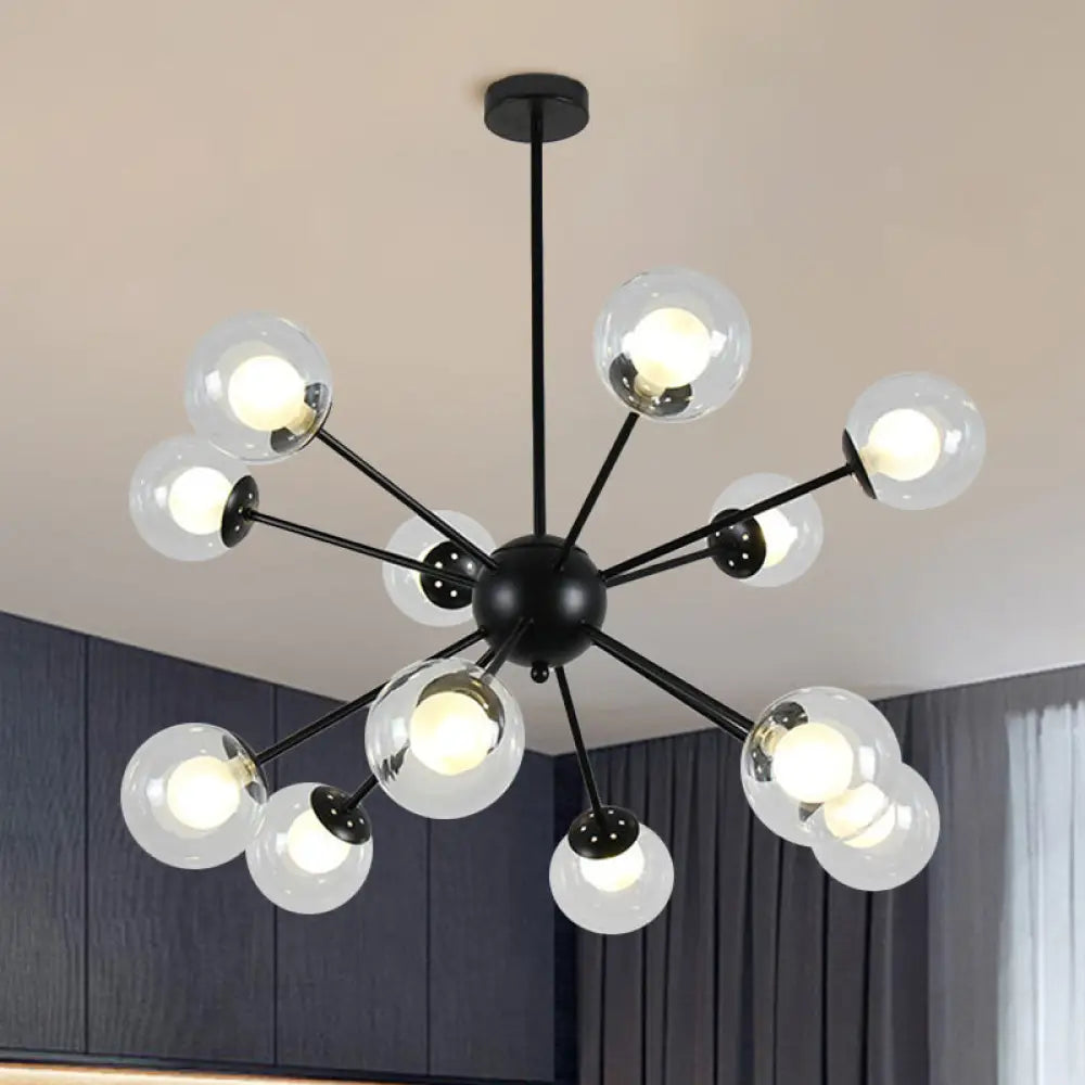 Modern Black/Gold Sputnik Hanging Light Fixture With Glass Shades - 12/18 Heads Ceiling Lamp 12 /