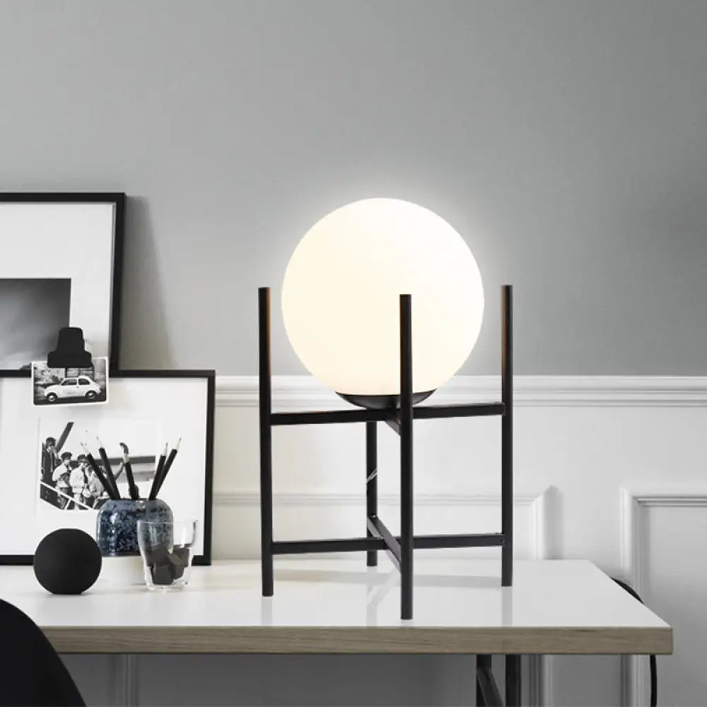 Modern Black/Gold Study Desk Lamp With Opal Glass Shade - Perfect For Reading Black