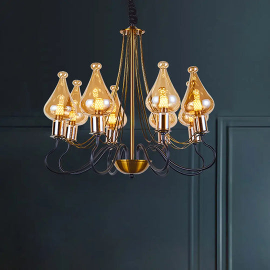 Modern Black-Gold Teardrop Chandelier With Amber Glass - 5/8 Lights Perfect For Dining Room 8 /