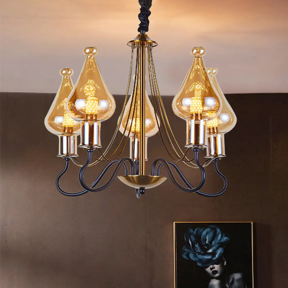 Modern Black-Gold Teardrop Chandelier With Amber Glass - 5/8 Lights Perfect For Dining Room 5 /