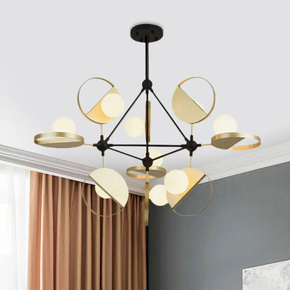 Modern Black & Gold Triangle Frame Semi Flush Mount Ceiling Lamp - 9 Head Metal Led Light Black-Gold