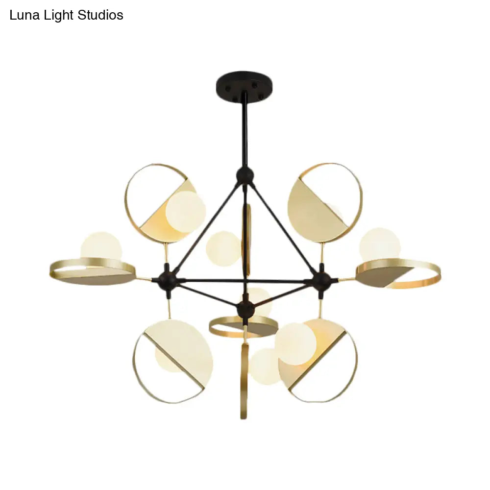 Modern Black & Gold Triangle Frame Semi Flush Mount Ceiling Lamp - 9 Head Metal Led Light