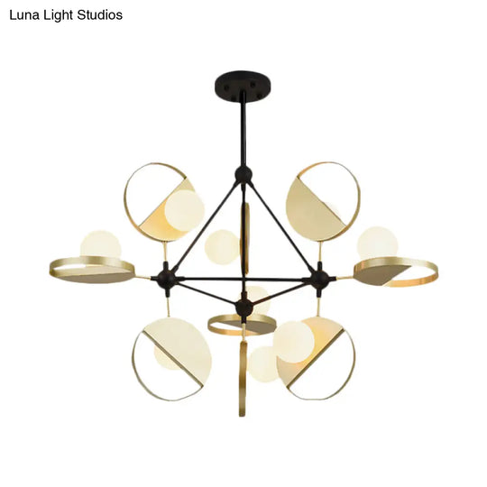 Modern Black & Gold Triangle Frame Semi Flush Mount Ceiling Lamp - 9 Head Metal Led Light