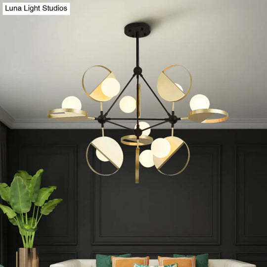 Black And Gold Triangle Frame Led Ceiling Lamp - Post-Modern Style (9 Heads)