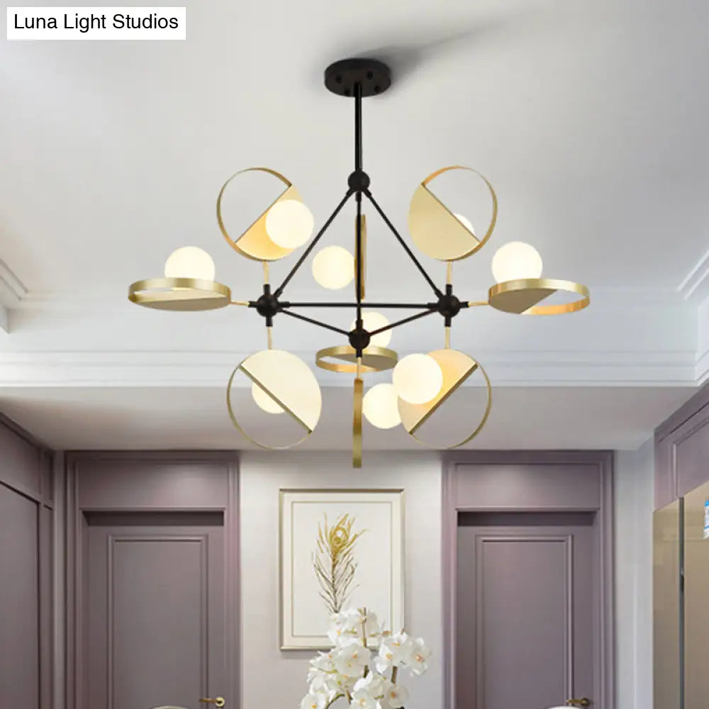 Black And Gold Triangle Frame Led Ceiling Lamp - Post-Modern Style (9 Heads)