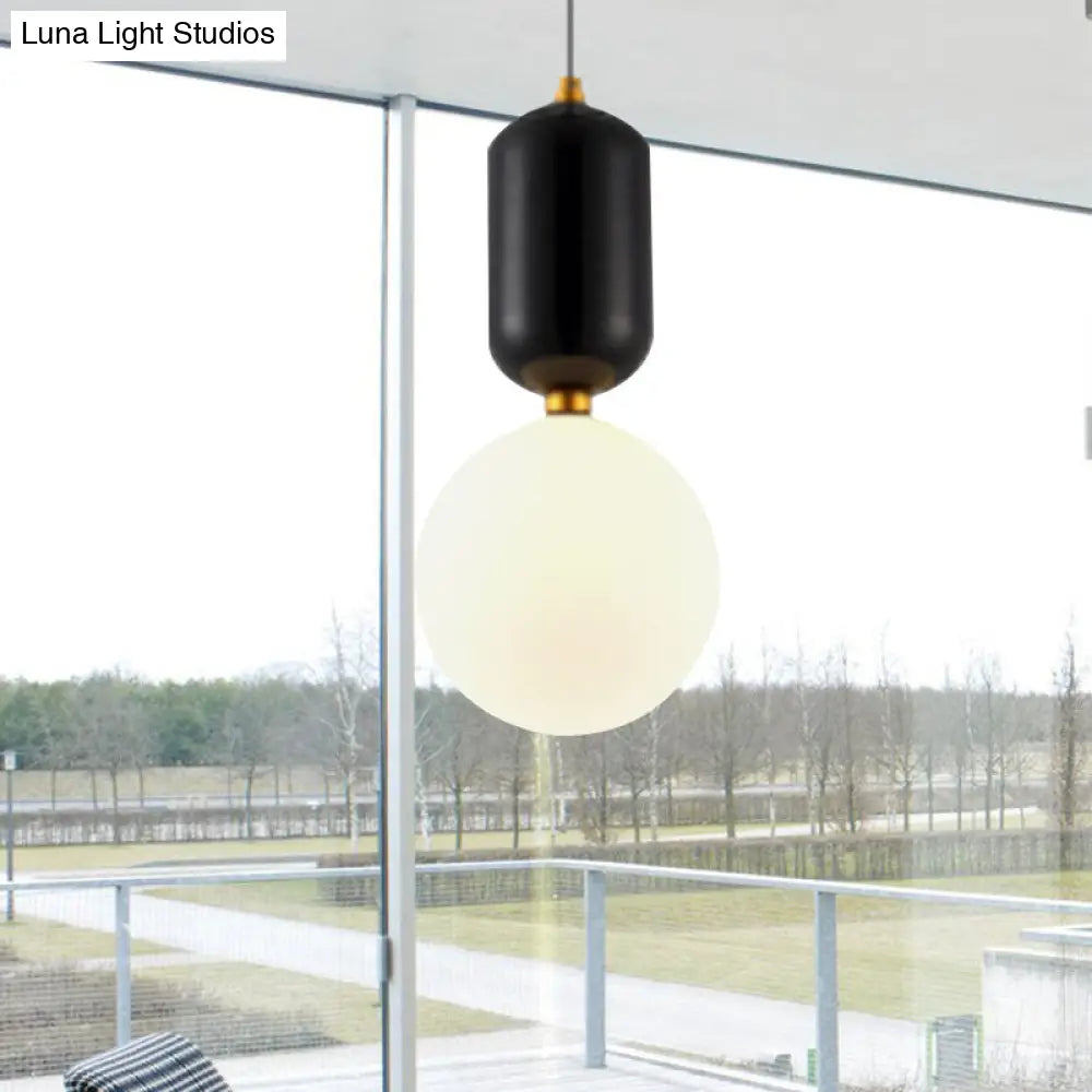 Modern Black/Gold/White Ball Pendant Light With Milky Glass Led Ceiling Fixture - 1 6/8/12 Wide