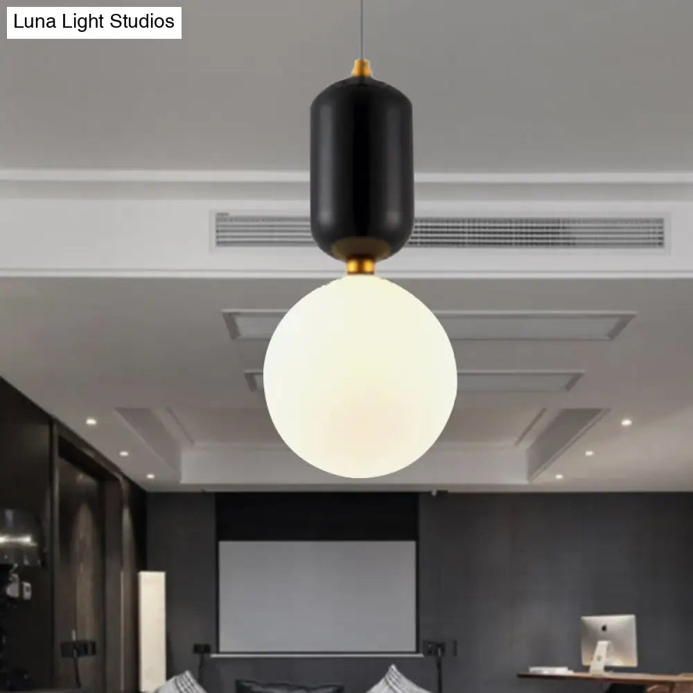Modern Black/Gold/White Ball Pendant Light With Milky Glass Led Ceiling Fixture - 1 6/8/12 Wide