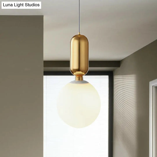 Modern Black/Gold/White Ball Pendant Light With Milky Glass Led Ceiling Fixture - 1 6/8/12 Wide