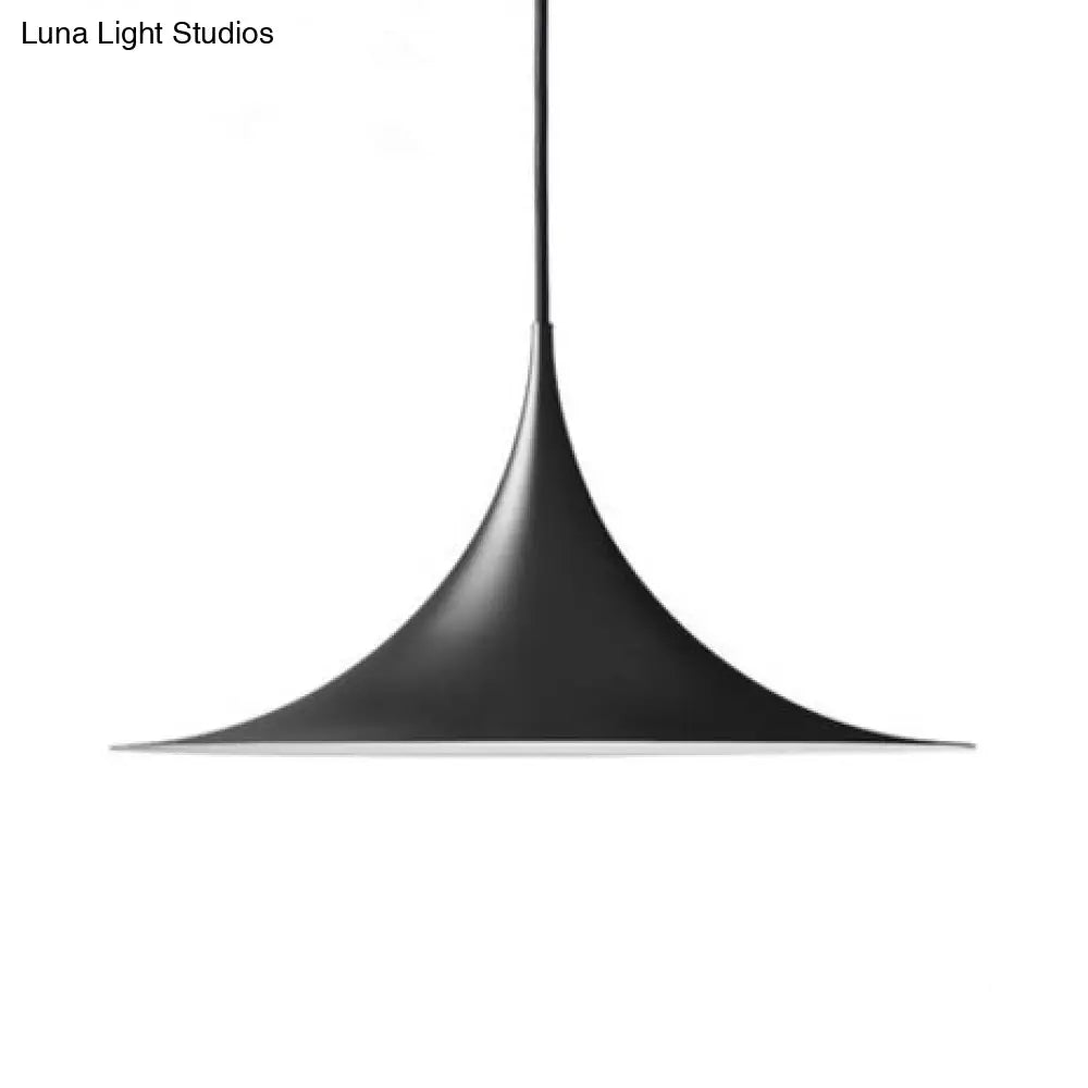 Modern Black/Gray/White Single Head Suspension Light With Metal Trumpet Shade - Dining Room Pendant