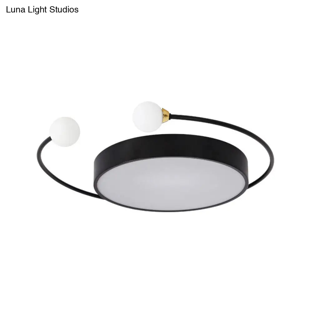Modern Black/Grey Led Drum Ceiling Light With Dual Modes (White/Warm) - Flush Mount