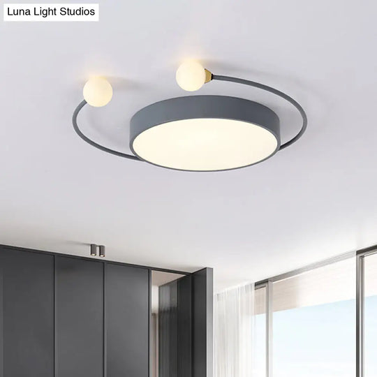 Modern Black/Grey Led Drum Ceiling Light With Dual Modes (White/Warm) - Flush Mount Grey / Warm