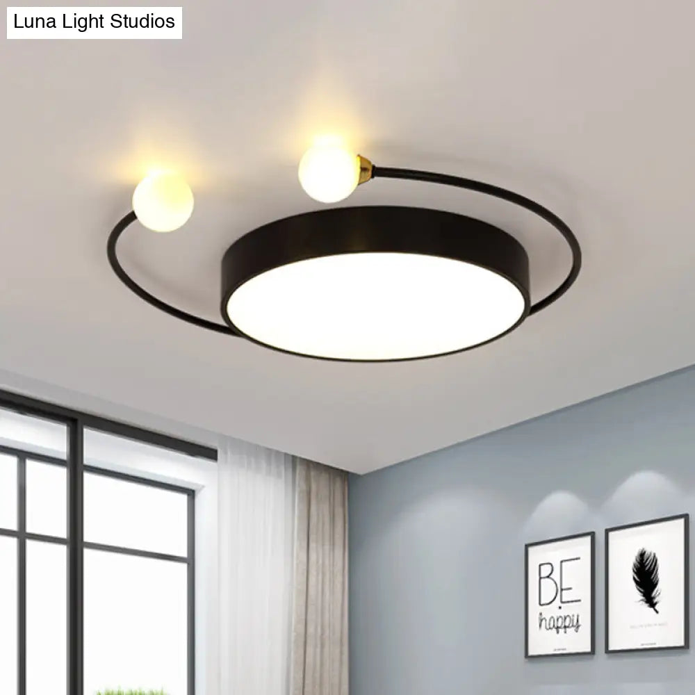 Modern Black/Grey Led Drum Ceiling Light With Dual Modes (White/Warm) - Flush Mount Black / Warm