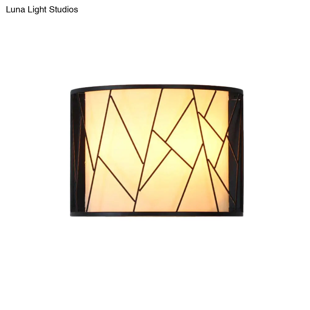 Modern Black Half-Cylinder 2-Light Wall Sconce With Fabric Wire Frame Shade