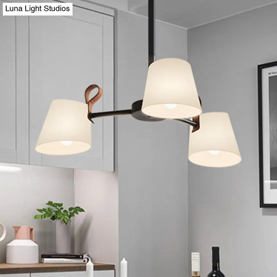 Modern Black Hanging Chandelier - Barrel Dining Room Pendant With Frosted White Glass (3/6-Head)