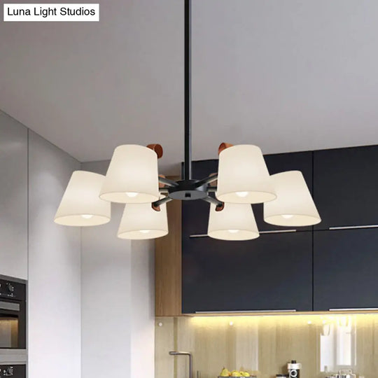 Modern Black Hanging Chandelier - Barrel Dining Room Pendant With Frosted White Glass (3/6-Head)