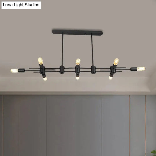 Modern Black Hanging Chandelier: Restaurant Exposed Bulb Island Light 6/8 Lights Metallic Finish