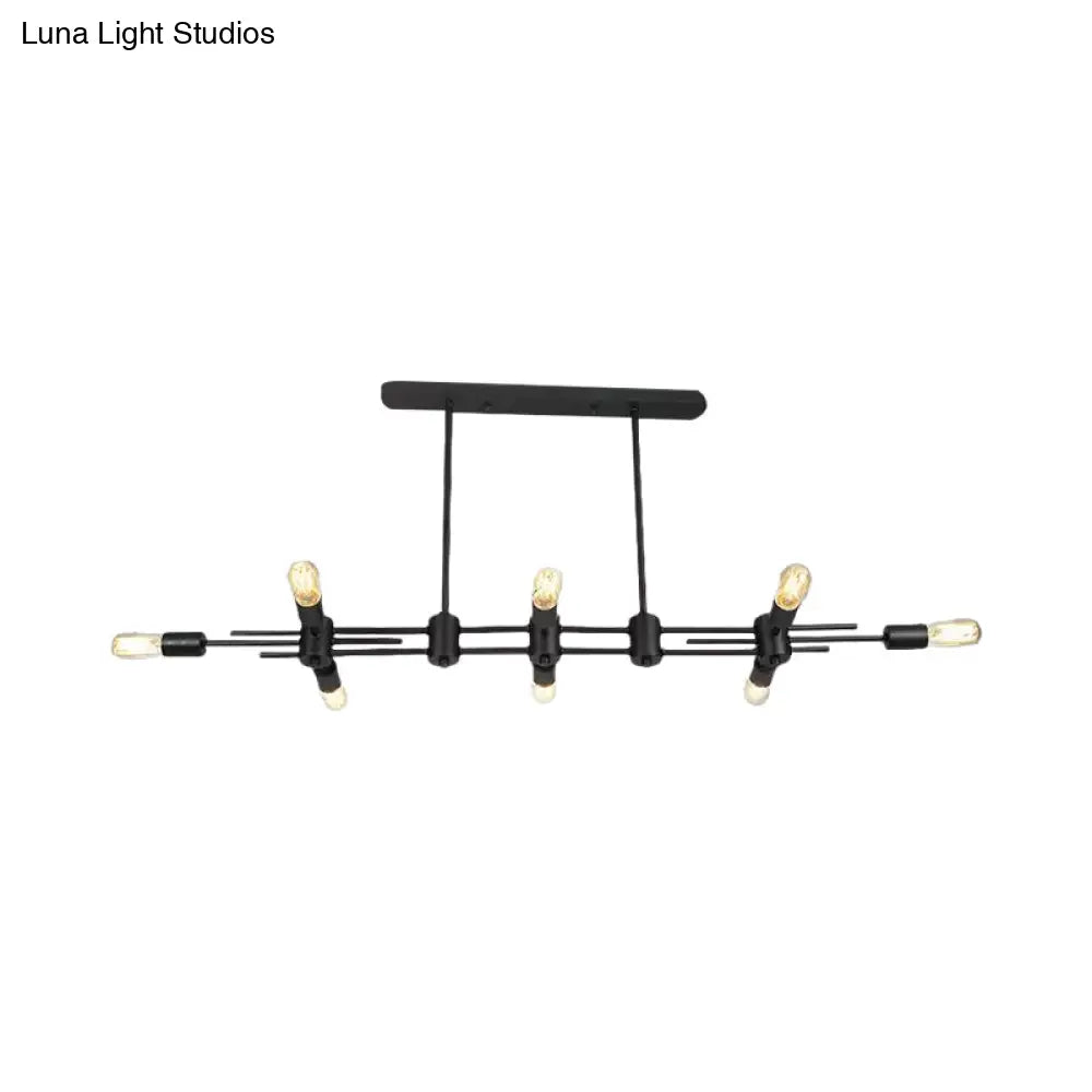 Modern Black Hanging Chandelier: Restaurant Exposed Bulb Island Light 6/8 Lights Metallic Finish