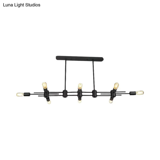 Modern Black Hanging Chandelier: Restaurant Exposed Bulb Island Light 6/8 Lights Metallic Finish