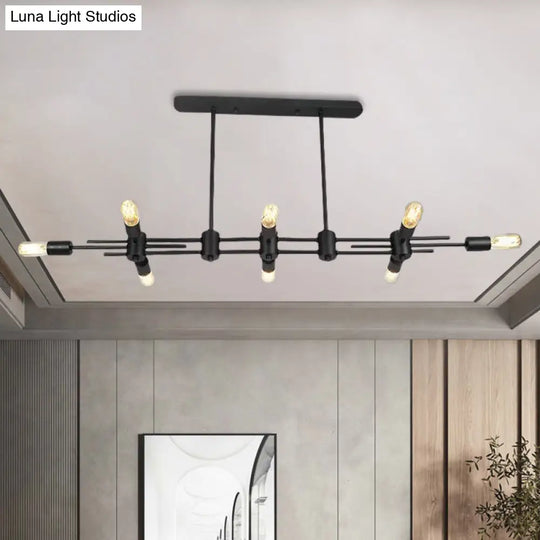 Modern Black Hanging Chandelier: Restaurant Exposed Bulb Island Light 6/8 Lights Metallic Finish