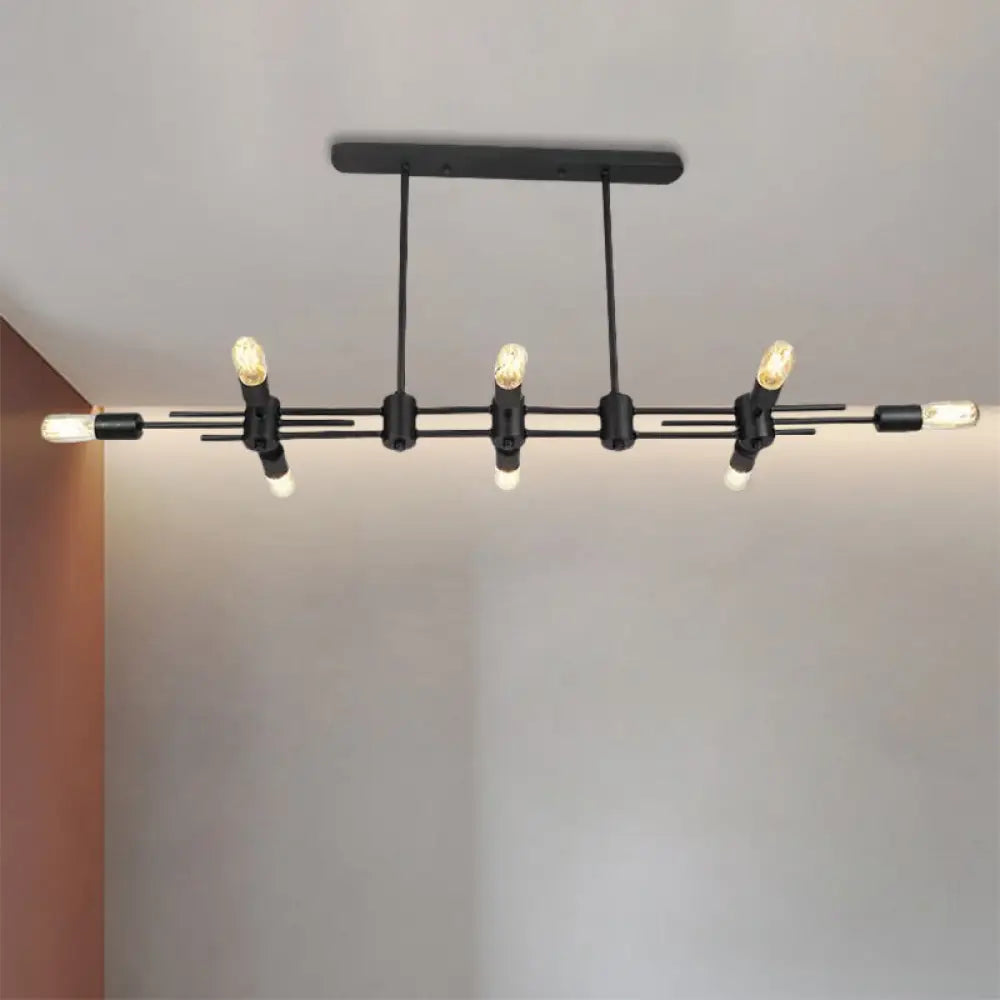 Modern Black Hanging Chandelier: Restaurant Exposed Bulb Island Light 6/8 Lights Metallic Finish 8 /