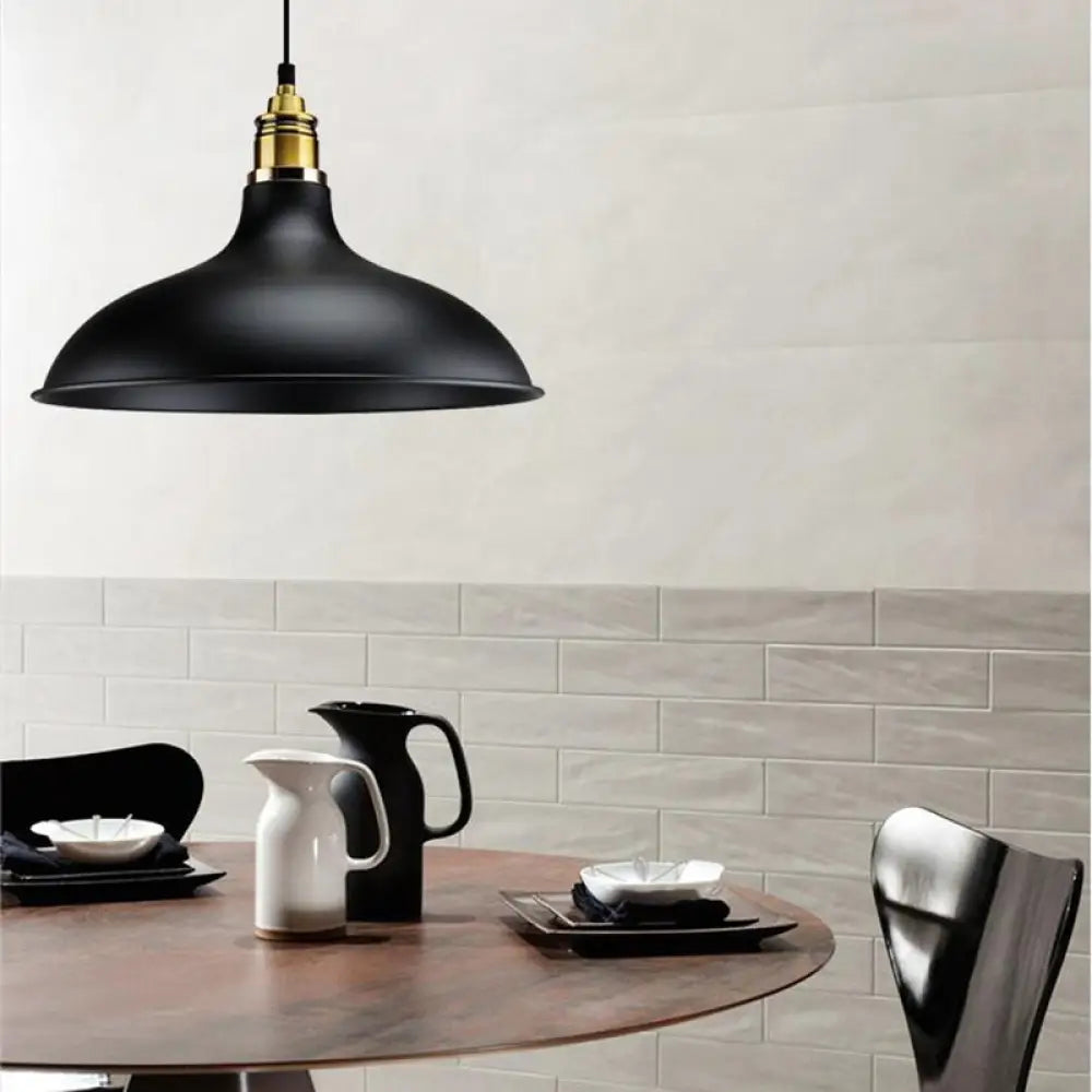 Modern Black Hanging Lamp With Bowl Shade - Adjustable Cord Loft Style Indoor Ceiling Light Fixture