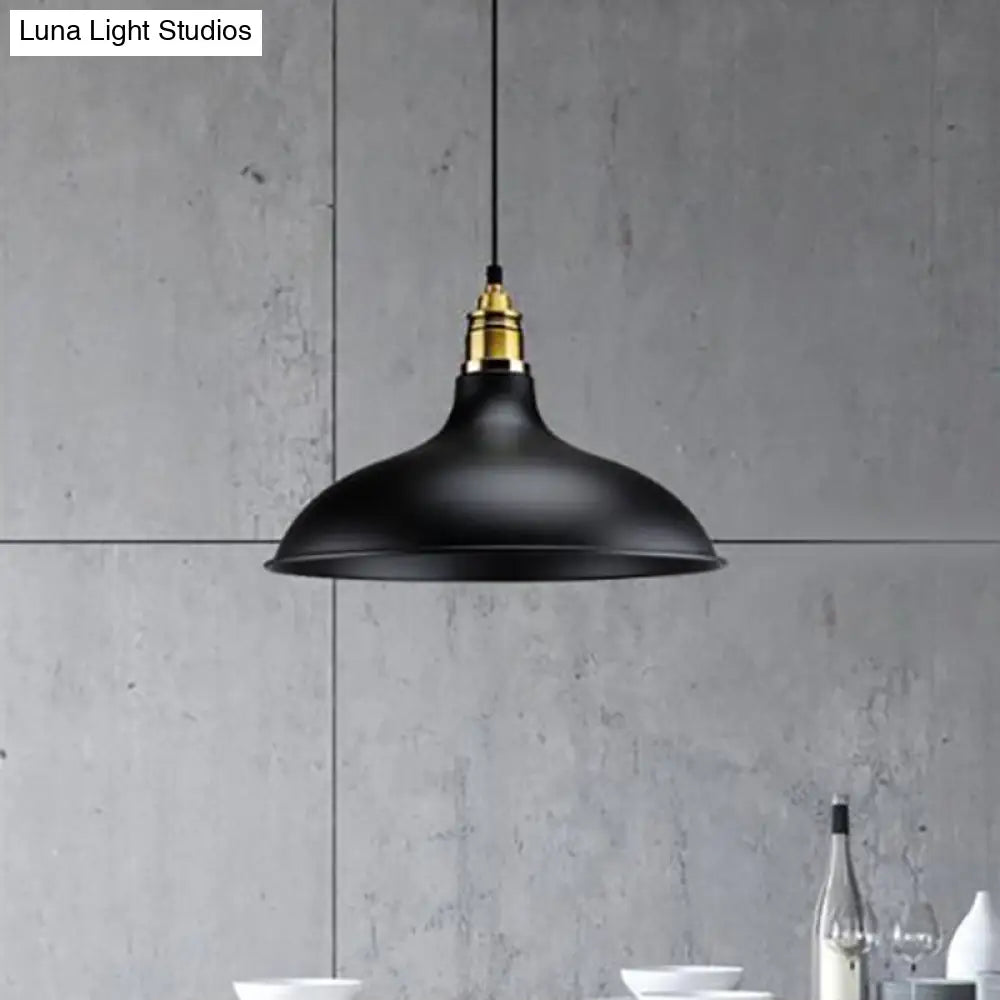 Modern Black Hanging Lamp With Bowl Shade - Adjustable Cord Loft Style Indoor Ceiling Light Fixture