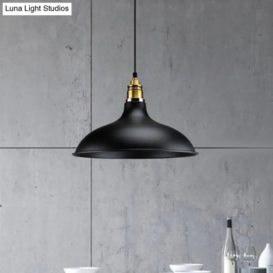 Modern Black Hanging Lamp With Bowl Shade - Adjustable Cord Loft Style Indoor Ceiling Light Fixture
