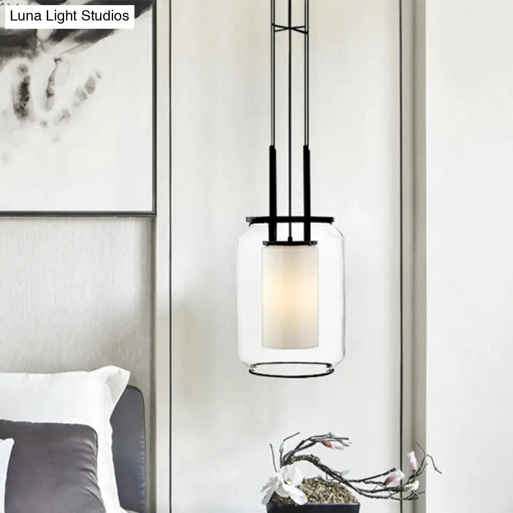 Modern Black Hanging Pendant Light With Clear Glass Shade For Bedroom