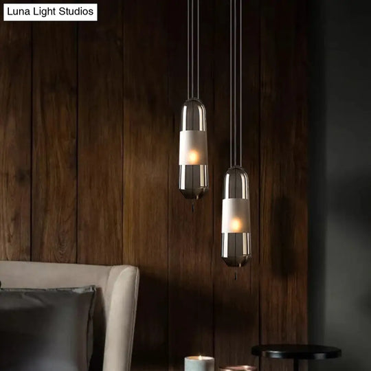 Postmodern Black Bedroom Pendant With Clear/Smoke/Amber Glass Shade