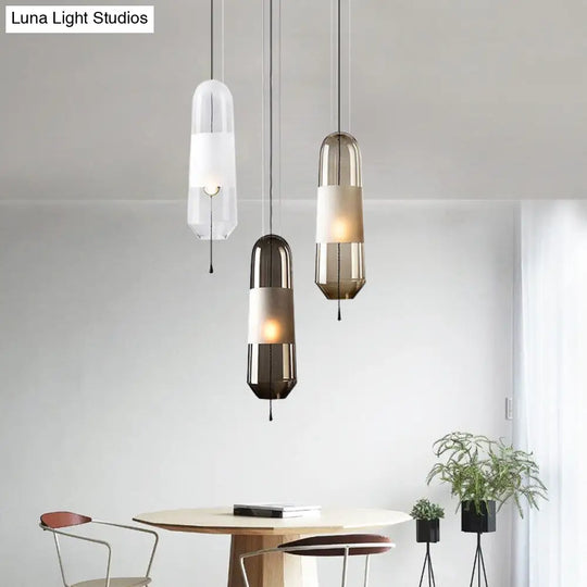 Postmodern Black Bedroom Pendant With Clear/Smoke/Amber Glass Shade Amber