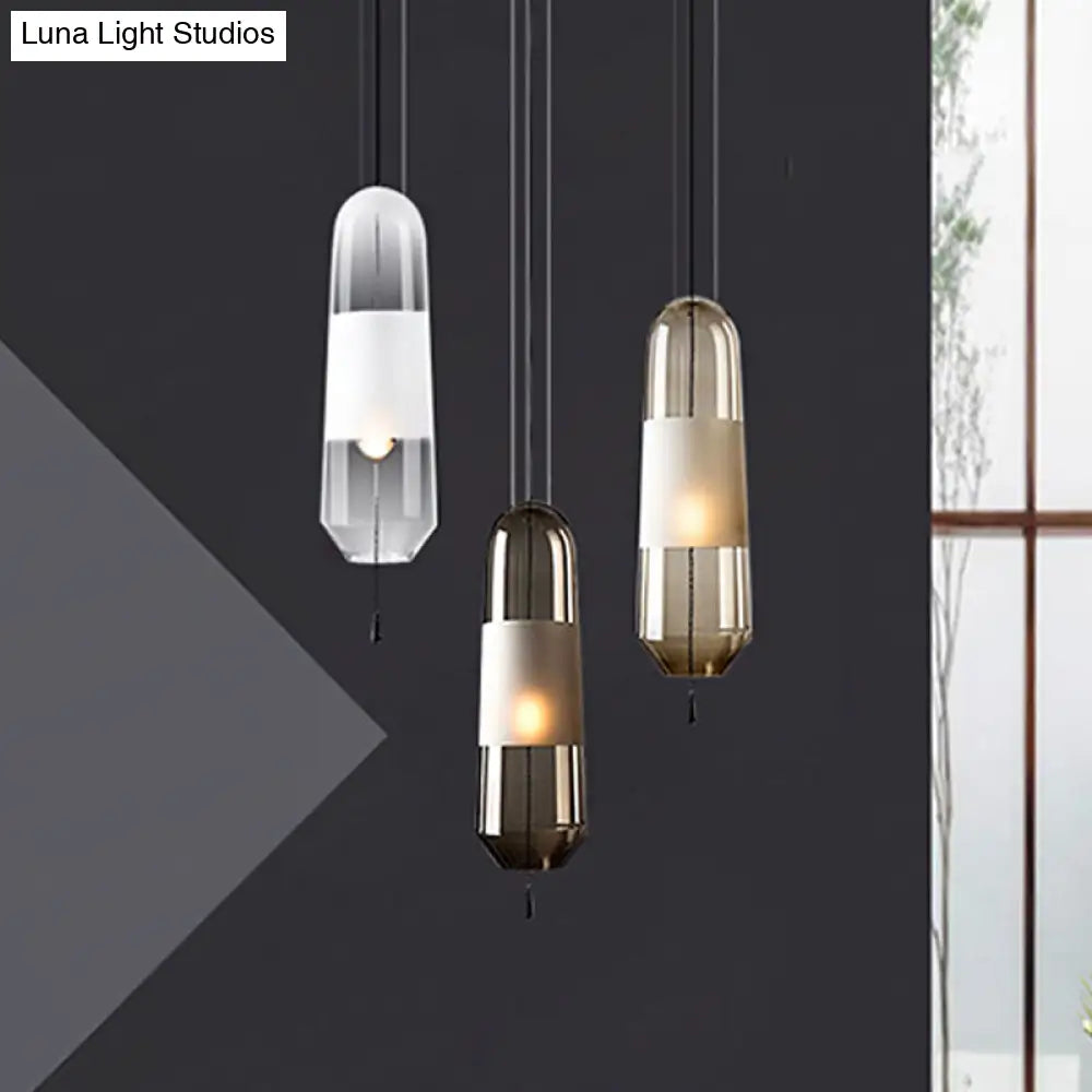 Modern Black Hanging Pendant With Clear/Smoke/Amber Glass Shade - Bedroom Down Lighting