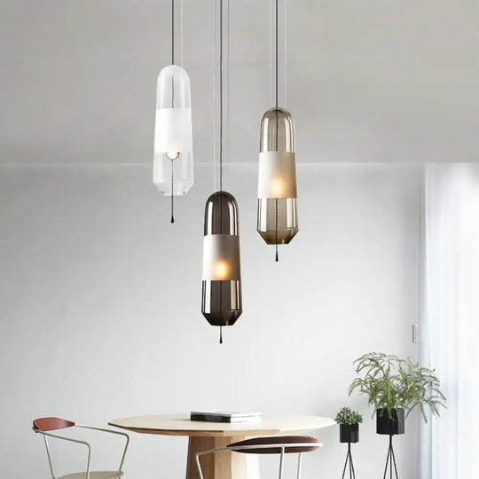 Modern Black Hanging Pendant With Clear/Smoke/Amber Glass Shade - Bedroom Down Lighting Amber