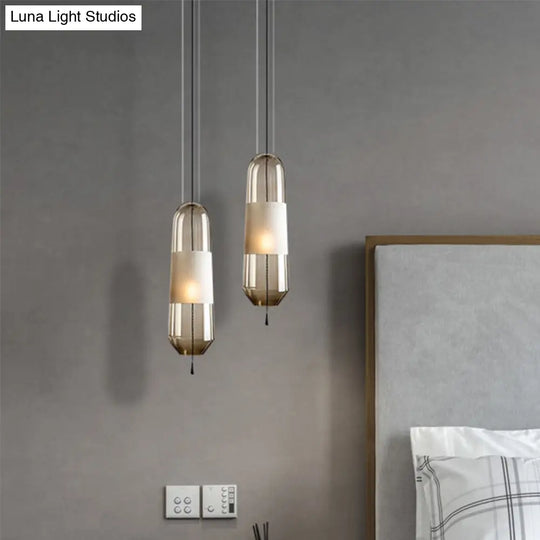 Modern Black Hanging Pendant With Clear/Smoke/Amber Glass Shade - Bedroom Down Lighting