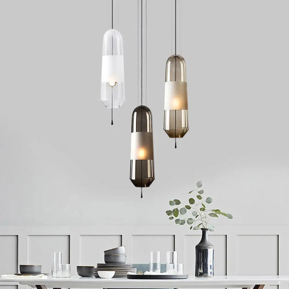 Modern Black Hanging Pendant With Clear/Smoke/Amber Glass Shade - Bedroom Down Lighting Clear