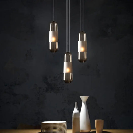 Modern Black Hanging Pendant With Clear/Smoke/Amber Glass Shade - Bedroom Down Lighting Smoke Gray