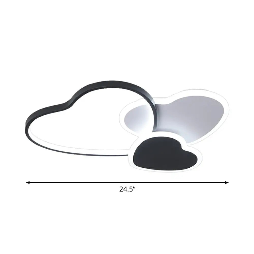 Modern Black Heart Led Flush Mount Light For Bedroom Ceiling / 24.5’ White