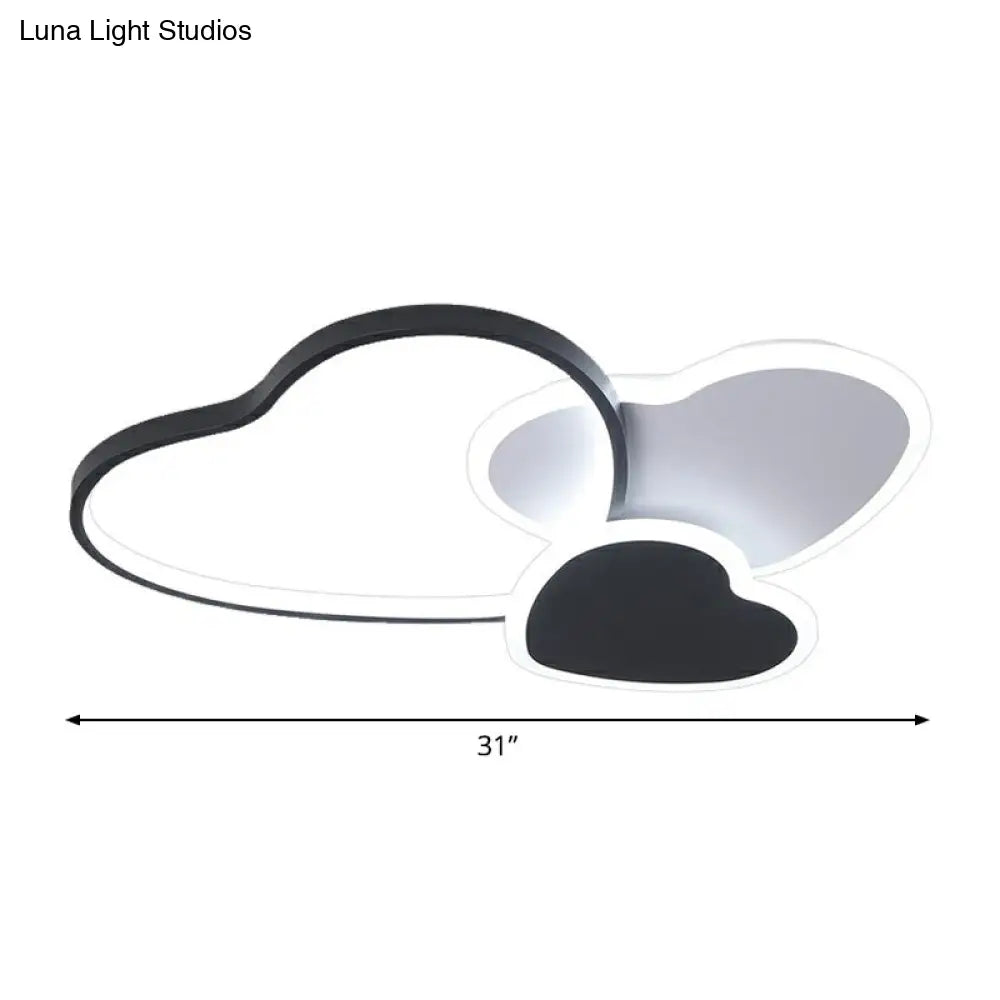 Modern Black Heart Led Flush Mount Light For Bedroom Ceiling / 31 White