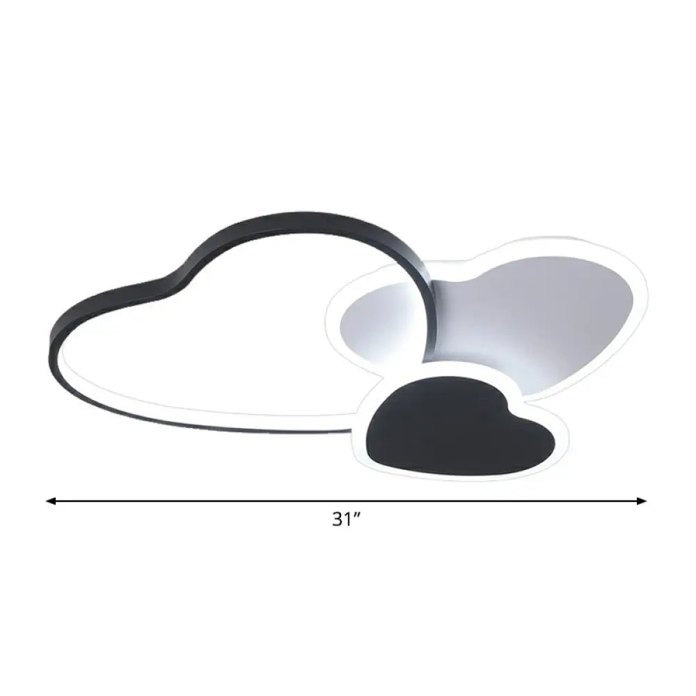Modern Black Heart Led Flush Mount Light For Bedroom Ceiling / 31’ White