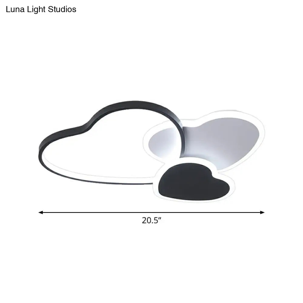 Modern Black Heart Led Flush Mount Light For Bedroom Ceiling / 20.5 Remote Control Stepless Dimming