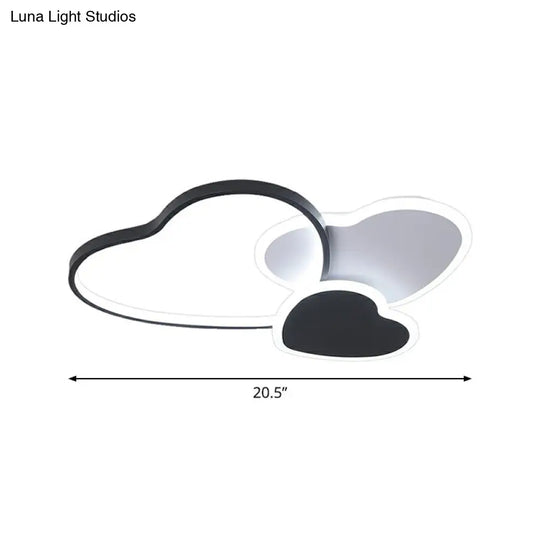 Modern Black Heart Led Flush Mount Light For Bedroom Ceiling / 20.5 White