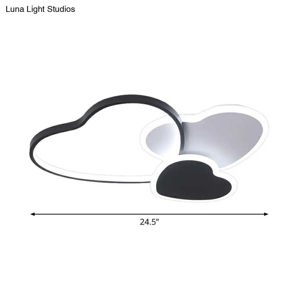 Modern Black Heart Led Flush Mount Light For Bedroom Ceiling / 24.5 White