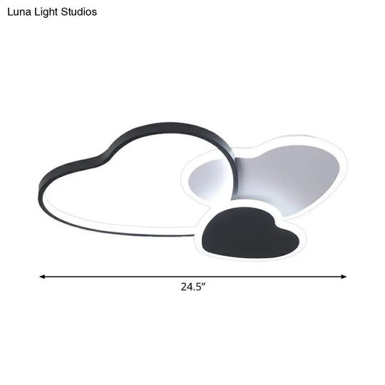 Modern Black Heart Led Flush Mount Light For Bedroom Ceiling / 24.5 White